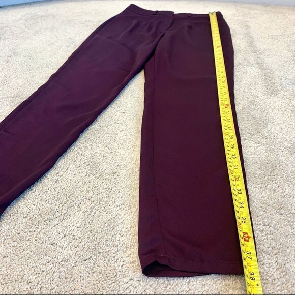 BOOHOO maroon burgundy Tie Waist Woven Satin Slimline Trousers Sz US2 NWT - Picture 7 of 11